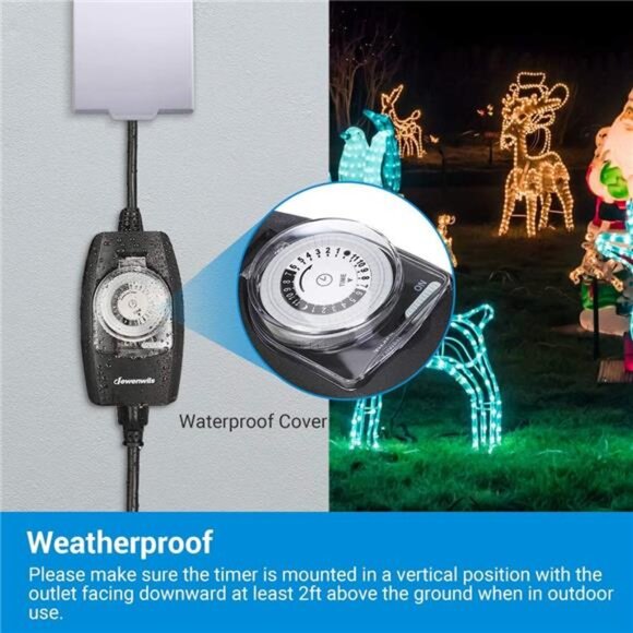 Outdoor Light Timer Waterproof, 24-Hour Programmable Plug in Timer for Outlets - Picture 6 of 8